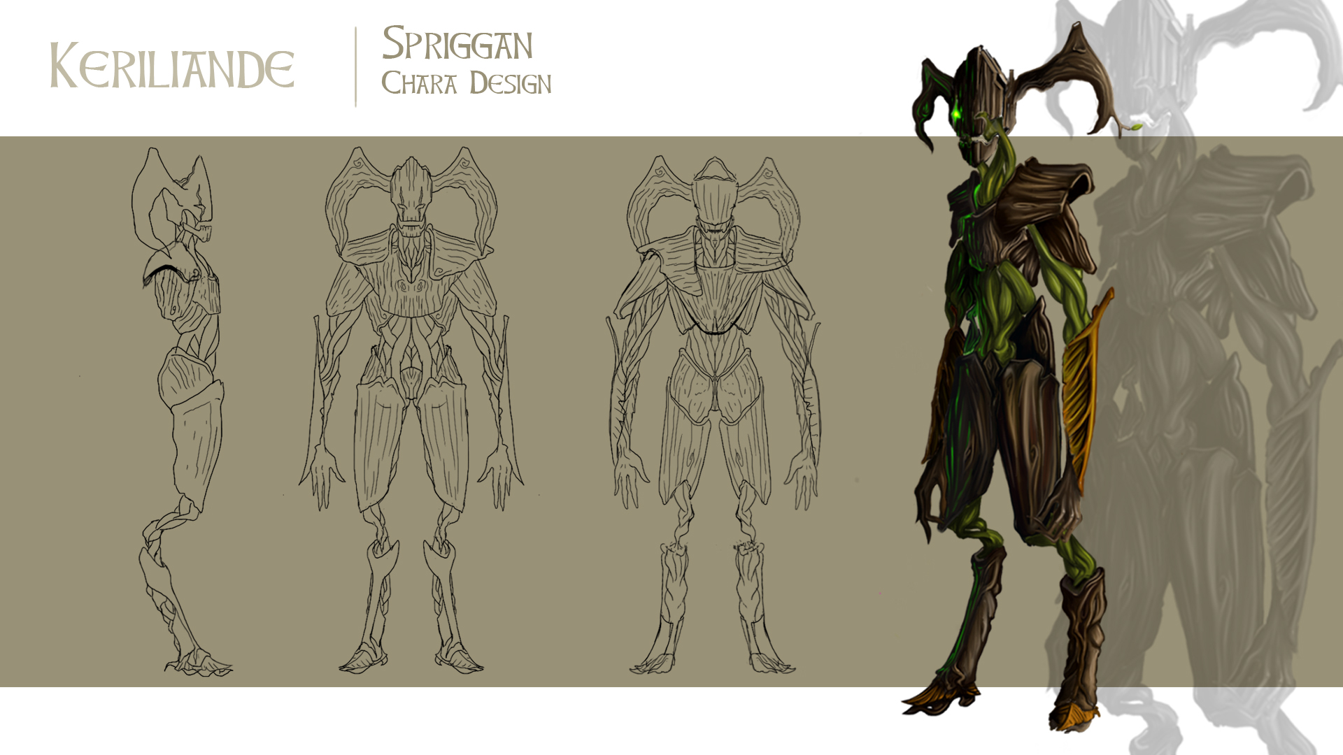Planche d'étude graphique : Le Spriggan — planche de présentation